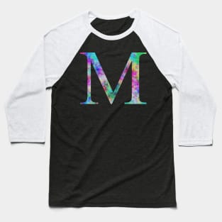 Watercolor Letter M Vibrant Opal Rainbow Baseball T-Shirt